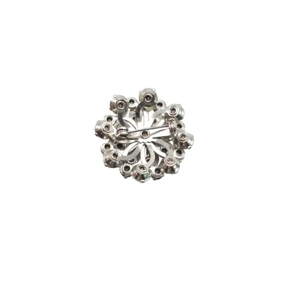 Faceted White Crystal Flower Circle Brooch Pin Silver Tone Vintage (K) - Picture 3 of 4
